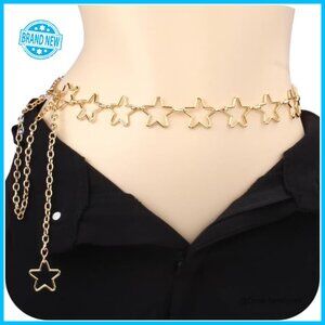 Gold Alloy Chain Belt Y2K Festival Waist Accessory Star Butterfly Metal